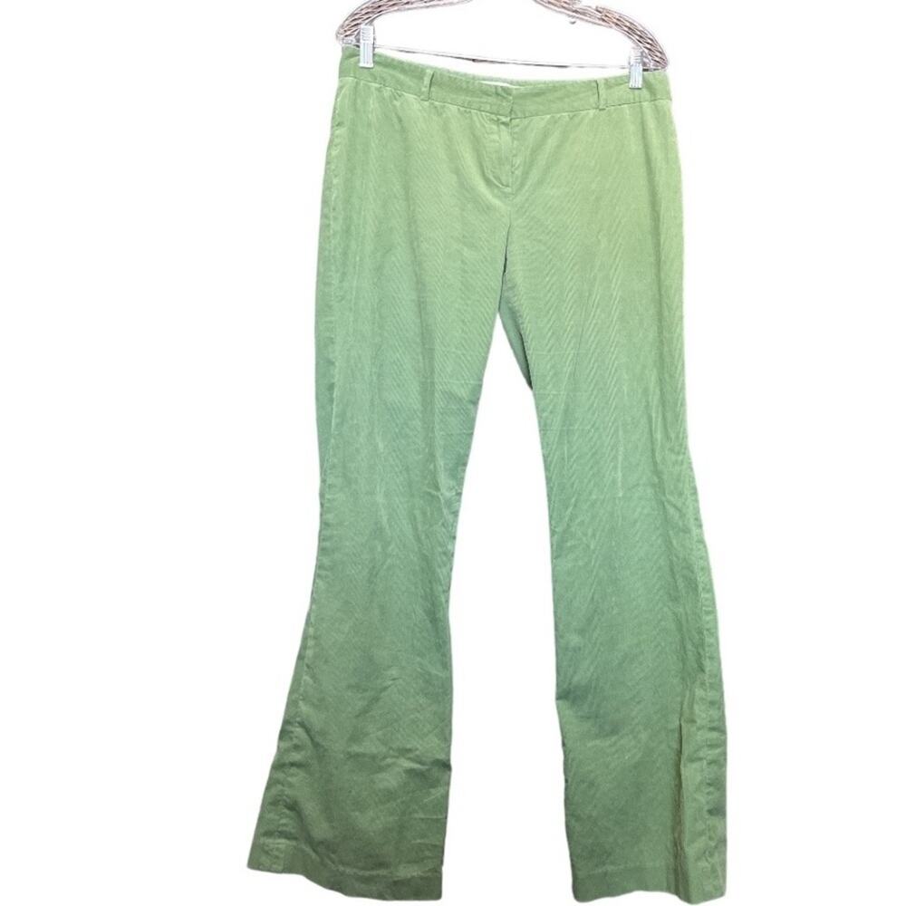 Susana Monaco Green Corduroy Wide Leg Flare Pants Trousers Pleated Pockets 10